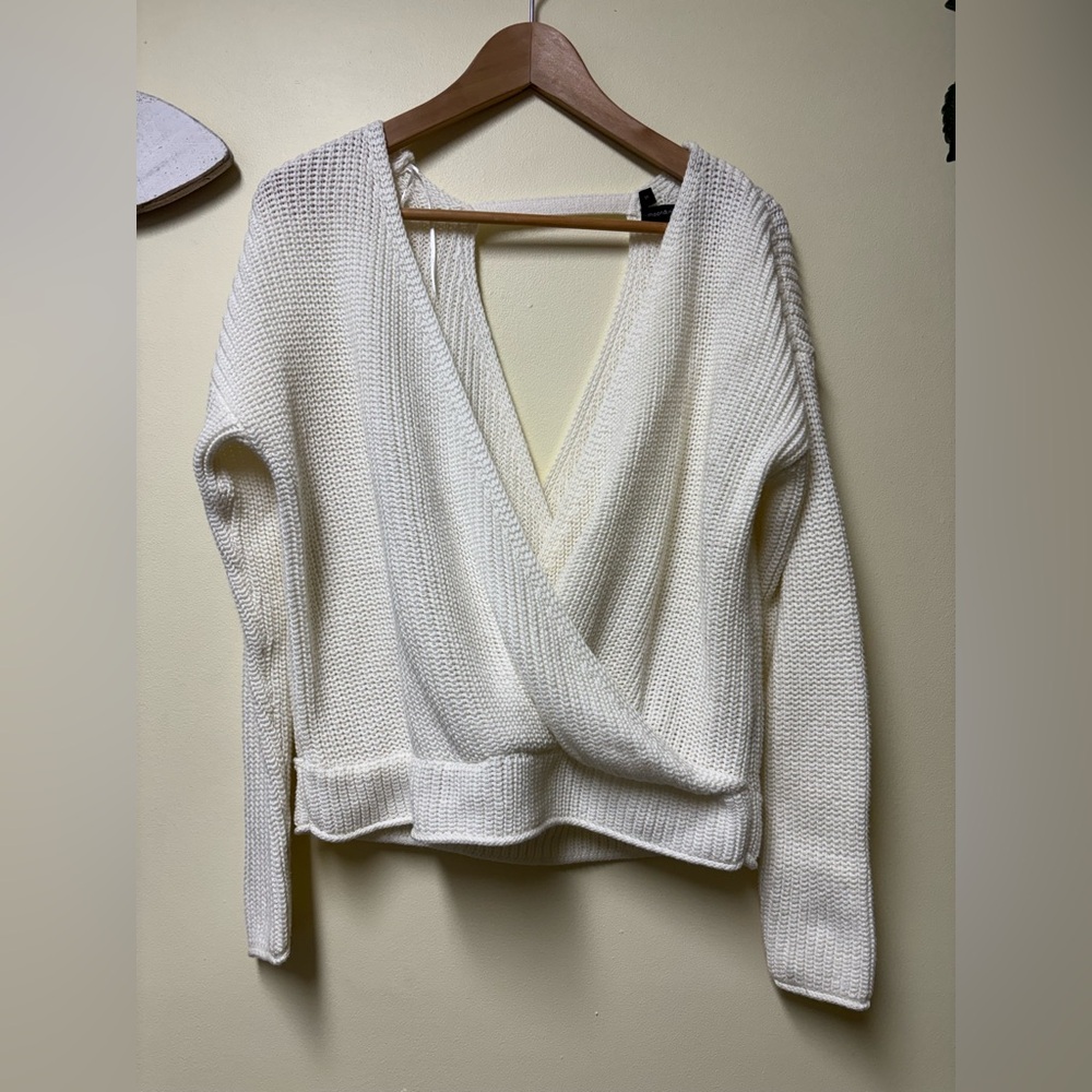 moon & madison Cream Wrap-Front Knit Sweater